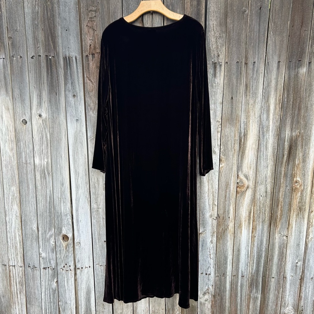 Eileen Fisher Stretch Velvet Maxi Dress Bateau Neck Brown L - Picture 9 of 15